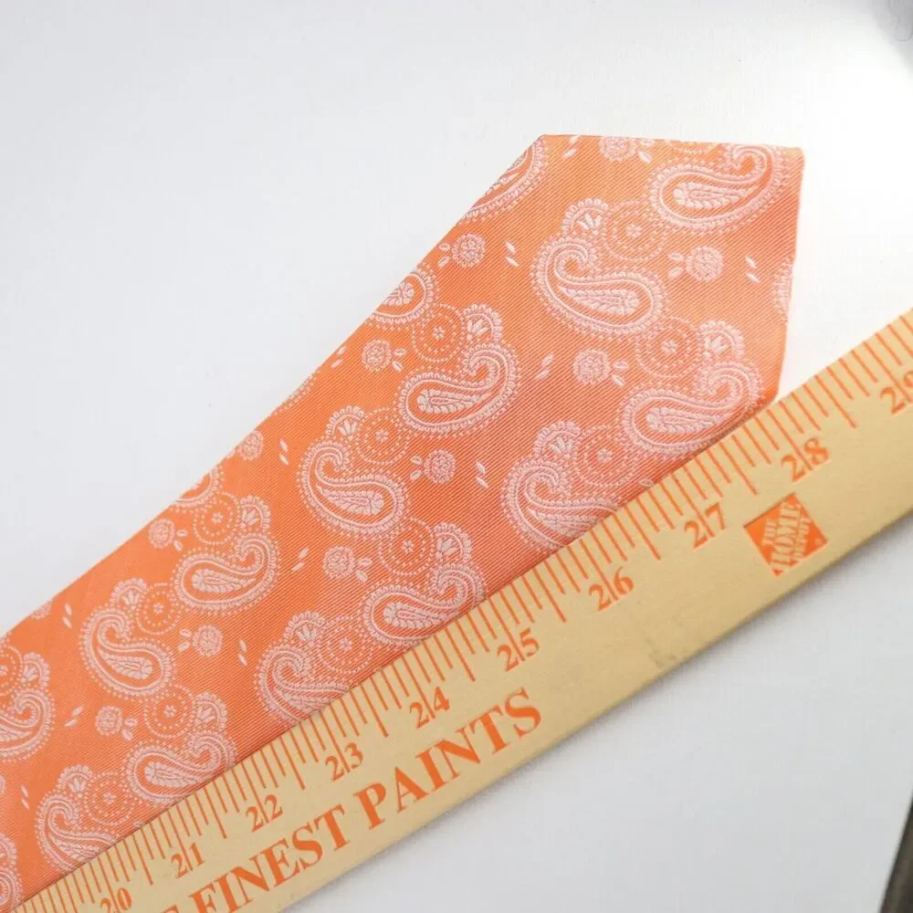 Izod Silk Neck Tie Men 58 in Silk Orange Peach Cream Paisley Floral Necktie Wide
